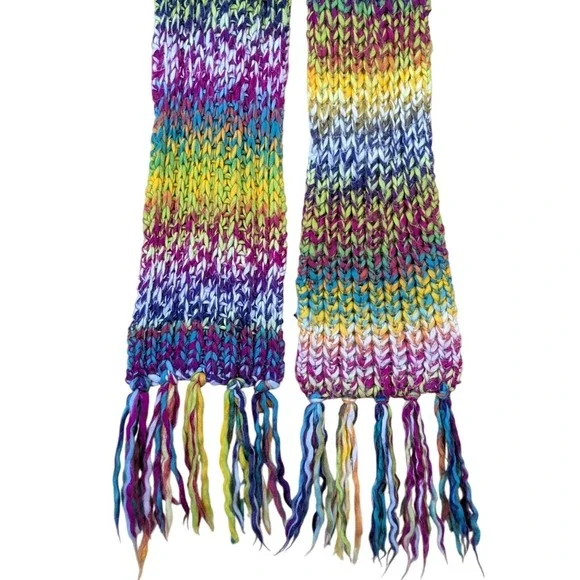 New York & Company Knit Scarf Women's Rainbow Multicolor Fringed Ends One Size - Picture 5 of 6